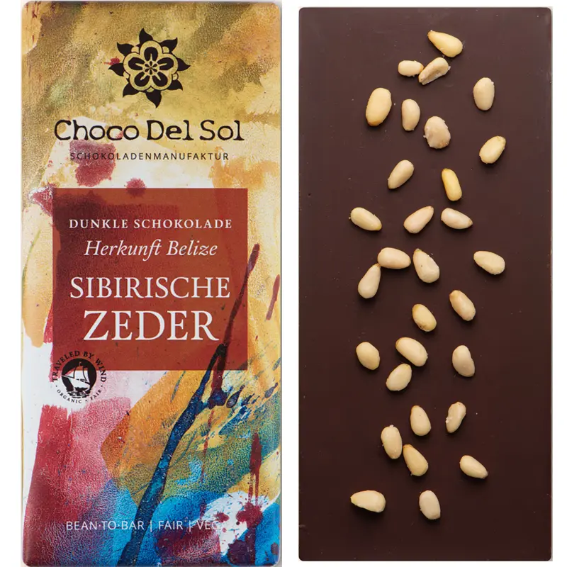 CHOCO DEL SOL | Dunkle Schokolade »Sibirische Zedernüsse« 82% | BIO | 58g CHOCO DEL SOL | Dunkle Schokolade »Sibirische Zedernüsse« 82% | BIO | 58g