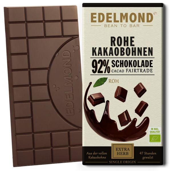 EDELMOND | Rohschokolade »Rohe Kakaobohnen« 92% | BIO | 75g MHD 12.03.2022