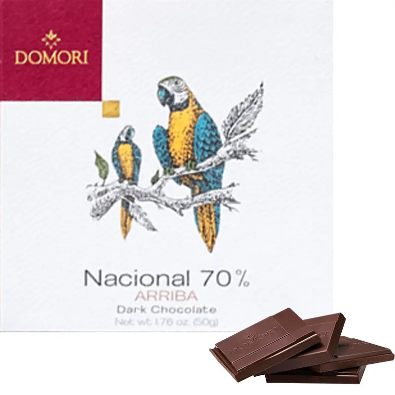 Arriba Nacional Schokolade von Domori mit papagei auf der Schachtel