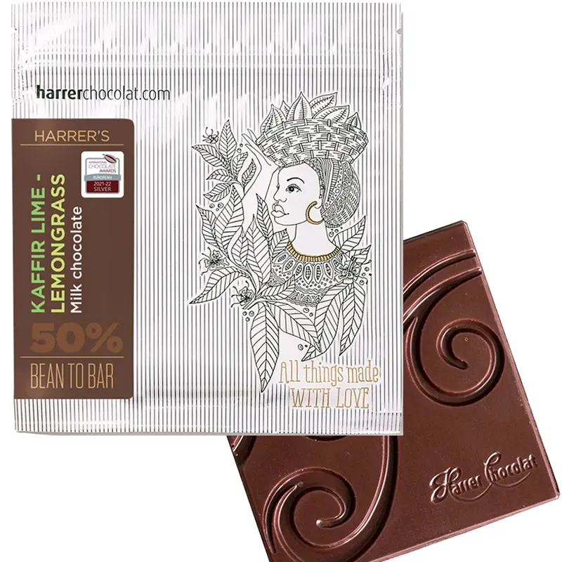 HARRER Chocolat | Milchschokolade & Kaffernlimette »Kaffir Lime & Lemongras« 50% | 50g Milchschokolade mit Kaffernlimette un d Zitronengras von Harrer