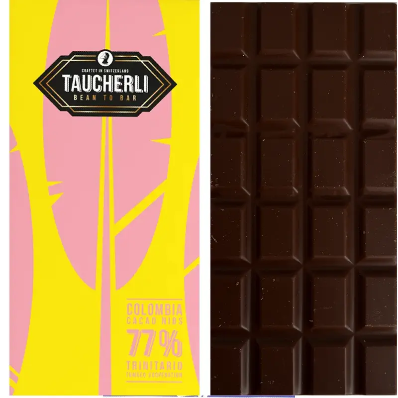 77% Schokolade mit Nibs von Taucherli aus dcer Schweiz