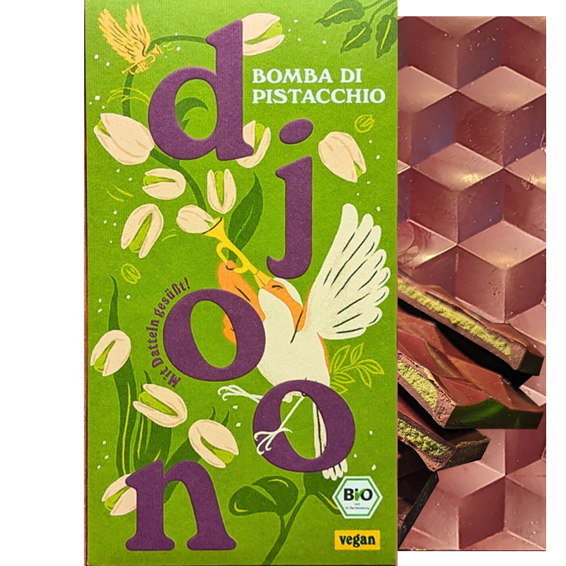 DJOON Schokoladen | Dunkle Dattel »Bomba di Pistacchio« 70% | BIO | 85g Dattelschokolade mit Pistazien von Djoon