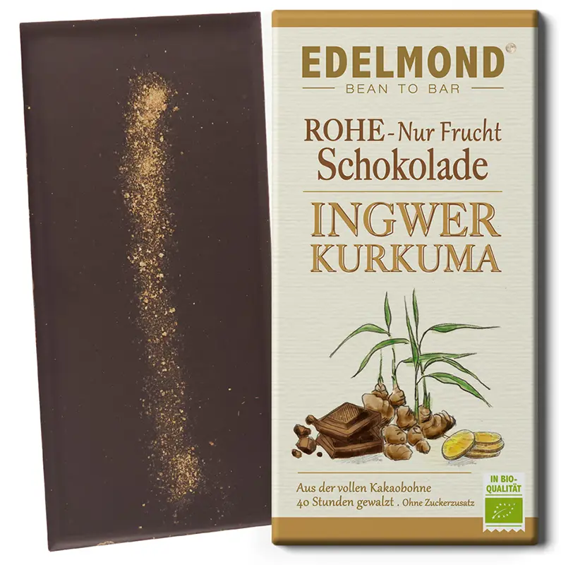 EDELMOND | Dunkle Schokolade »Ingwer & Kurkuma« 75% | BIO | 75g Bio Schokolade mit Ingwer und Kurkuma von Edelmond Spreewald