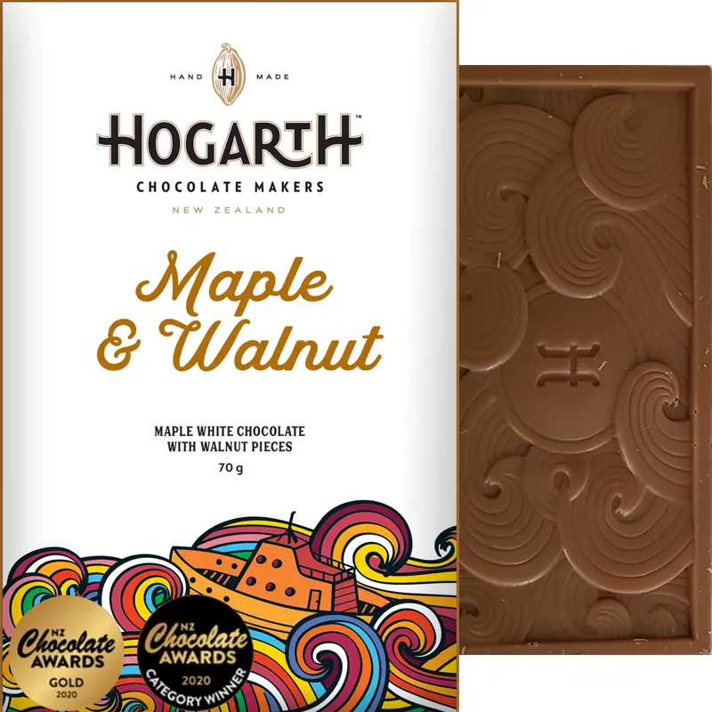 HOGARTH Chocolate | Weiße Schokolade »Maple & Walnut« 34% | 70g Maple Walnut Schokolade von Hogarth Chocolate Neuseeland