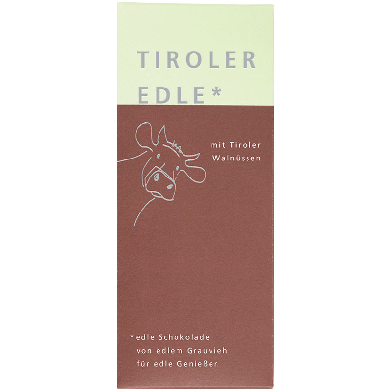TIROLER EDLE | Milchschokolade »Tiroler Walnüsse« 39% |  50g MHD 25.09.2022