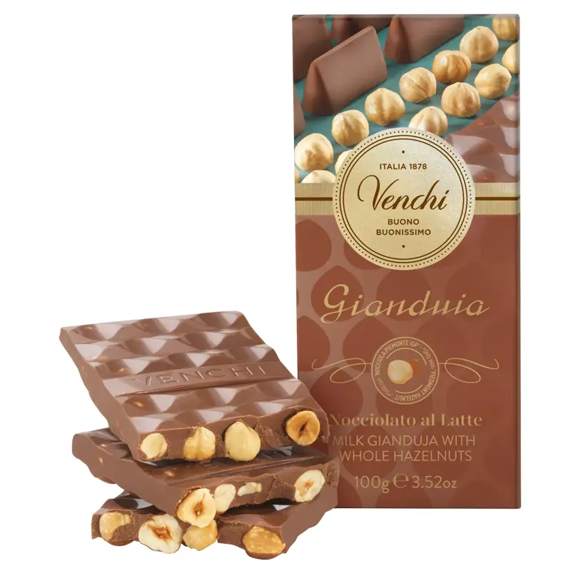 VENCHI | Milchschokolade mit ganzen Haselnüssen »Gianduia« 100g Gianduia Nougat mit Haselnüssen in Milchschokolade von Venchi