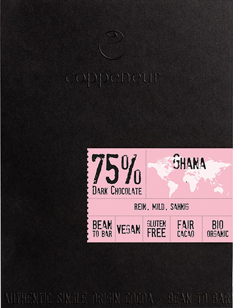 COPPENEUR | Dunkle Schokolade »Ghana« 75% | BIO | 50g Bioschokolade mit Ghana-Kakao 75%, Hersteller Coppeneur