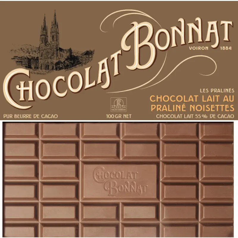 BONNAT | Milchschokolade mit Praliné & Haselnüssen »Lait au Praliné noisettes« | 100g Milchschokolade mit Praliné Haselnuss von Bonnat