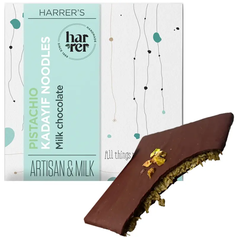 HARRER Chocolat | Milchschokolade & Pistazie »Pistachio & Kadayif« 42% | 50g Beste Dubai Milchschokolade von Harrer testsieger