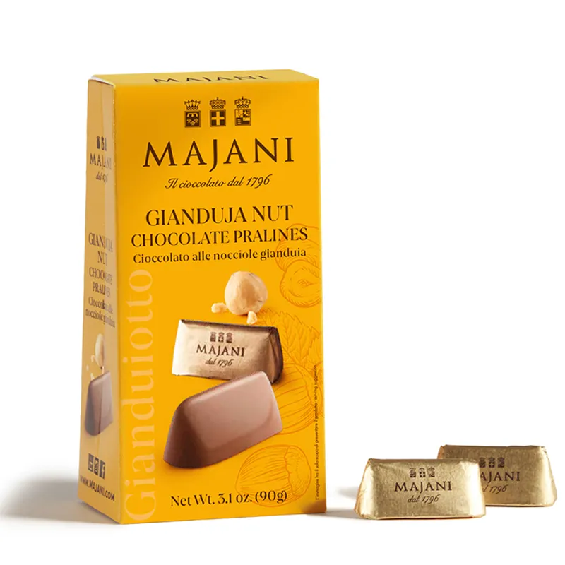 MAJANI | Haselnussnougat »Gianduja Nut Chocolate Pralines« 22% | 90g Haselnuss-Nougat-Pralinen Gianduja Nut Pralinen Italien Majani