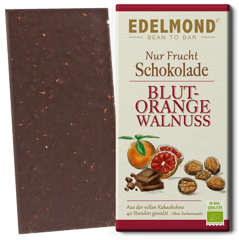 EDELMOND | Dunkle Schokolade »Blutorange & Walnuss« 75% | BIO | 72g Schokolade mit Blutorange und Walnuss von Edelmond