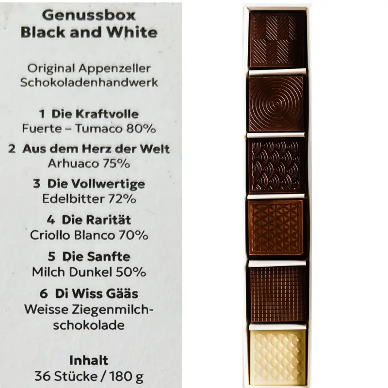 Schweizer Schokoladenplättchen Genussbox von Cacao de Corazon