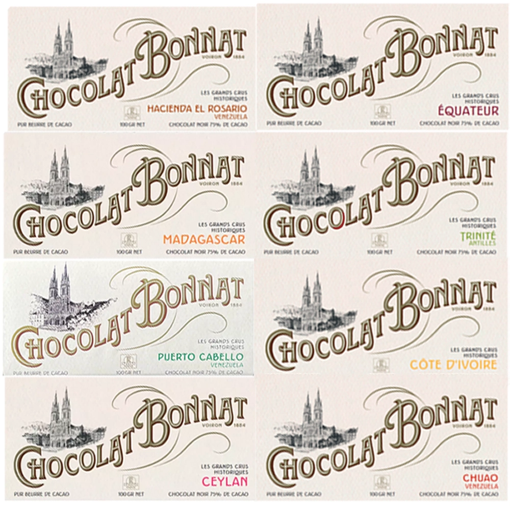 Historiques ( Tafeln Schokolade von Bonnat aus unterschiedlichen Kakaoanbaugebieten weltweit