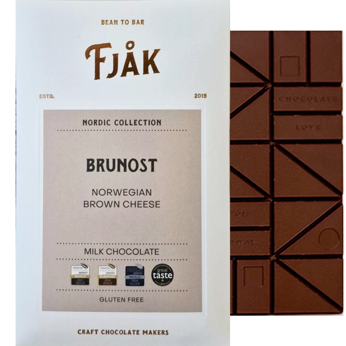 FJAK Melk & Brunost 45 % – Milchschokolade aus Norwegen mit Kakao aus Haiti, Single-Origin