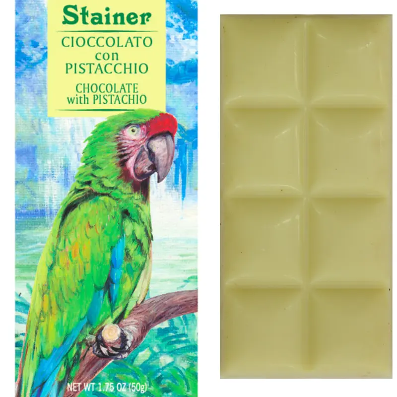 STAINER | Weisse »Schokolade & Pistazie« 32% | 50g Weiße Schokolade mit Pistazien von Stainer Italien