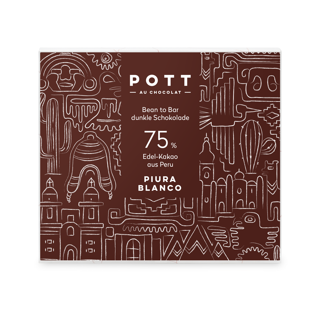 POTT au Chocolat | Dunkle Schokolade »Piura Blanco – Peru« 75% | 80g