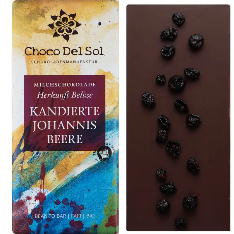 CHOCO DEL SOL | Milchschokolade & Johannisbeeren »Black Currant« 55% | BIO | 58g Dunkle Milchschokolade mit Johannisbeeren von Choco del Sol