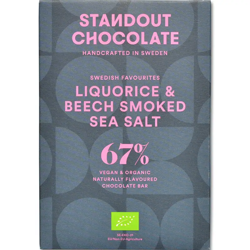 Schokolade Liquorice und Beech Smoked Sea Salt von Standout Chocolate