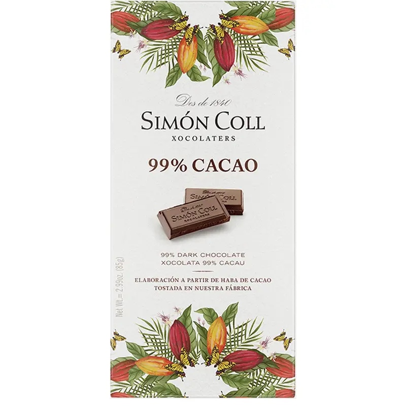 Simon Coll Schokolade mit 99% Kakao fast kein Zucker 1%