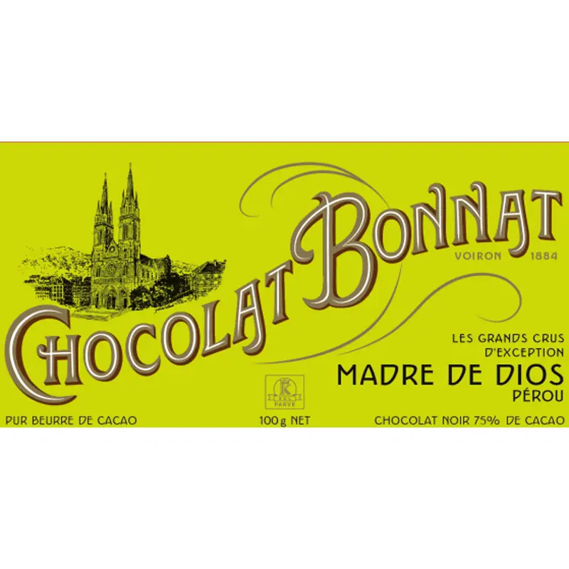 BONNAT Dunkle Schokolade Madre de Dios 75% Kakaogehalt Französische Bonnat Schokolade Madre de Dios 75% Kakaogehalt