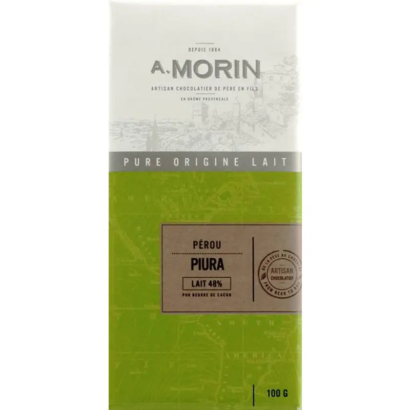 Tafel A. Morin Piura 48% – Edle Bio-Milchschokolade aus der Region Piura, Nahaufnahme