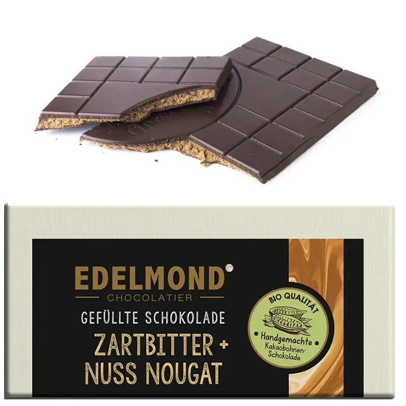 Gefüllte Zartbitterschokolade Nuss Nougat von Edelmond