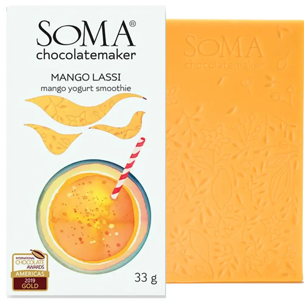 SOMA Chocolates | Weiße Schokolade »Mango Lassi« | 33g Gold Prämierte weiße Mango Lassi Schokolade von Soma Kanada