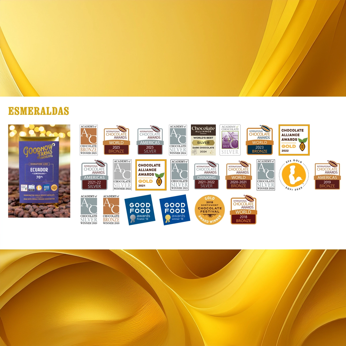 Prämierte Tafel GOODNOW FARMS Esmeraldas 70 % – Bean-to-Bar Schokolade aus Ecuador