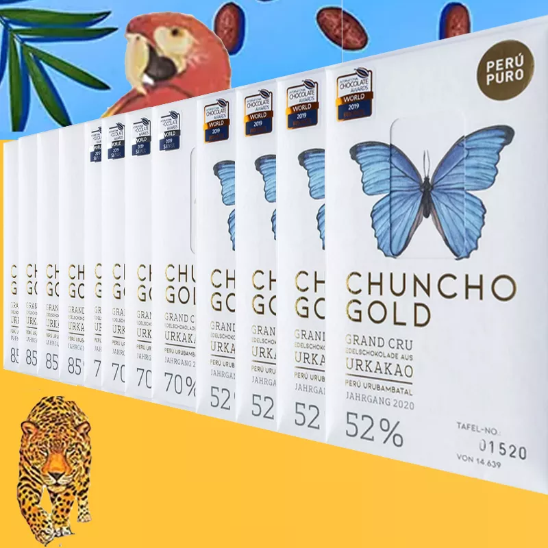 PERÙ PURO Schokoladen Probierset »Chuncho Gold« 52%, 70%, 85% | BIO 12 x 70g Beste Prämierte Schokolade aus Chuncho Kakao Peru Puro