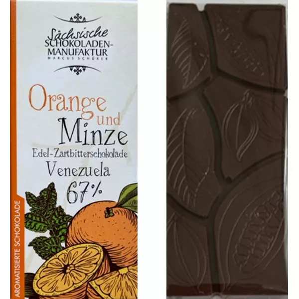 SÄCHSISCHE Schokoladenmanufaktur | Dunkle Schokolade »Orange Minze« 67% Dunkle Schokolade mit Orange und Minze aus Dresden