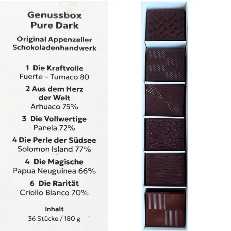 Schweizer Schokoladenplättchen Genussbox von Cacao de Corazon