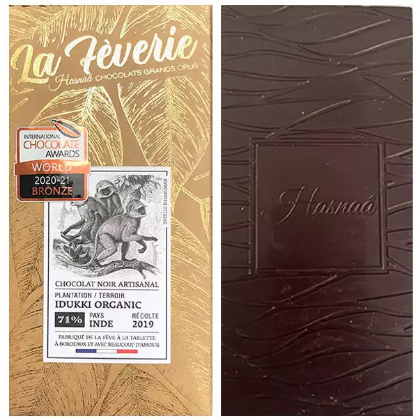 HASNAÂ Chocolats La Fèverie | Schokolade »Idukki Organic Inde« 71% | BIO La Feverie Schokolade Idukki mit Kakao aus Indien