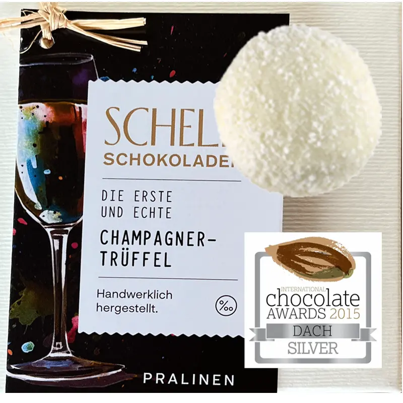 SCHELL Schokoladen | Echte »Champagnertrüffel« 4er Pralinenschachtel | 45g Prämierte beste Champagnertrüffel von Schell Schokoladen