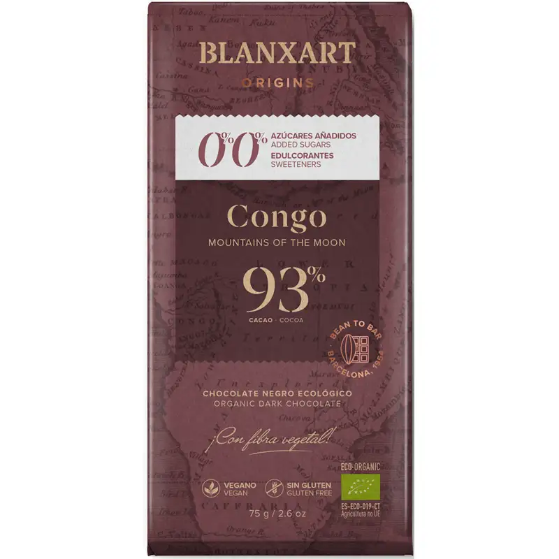 BLANXART Schokolade | 0% 0% ohne Zuckerzusatz »Congo« 93% | Low Carb Low Carb Schokolade ohne Kohlenhydrate ohne Zucker
