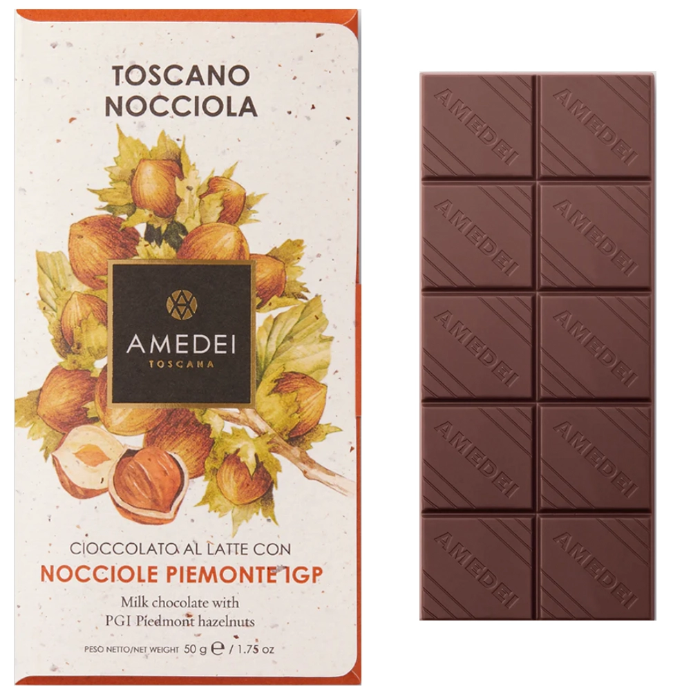 Amedei Toscano Nocciola – Vollmilchschokolade mit 15 % Piemont-Haselnüssen IGP