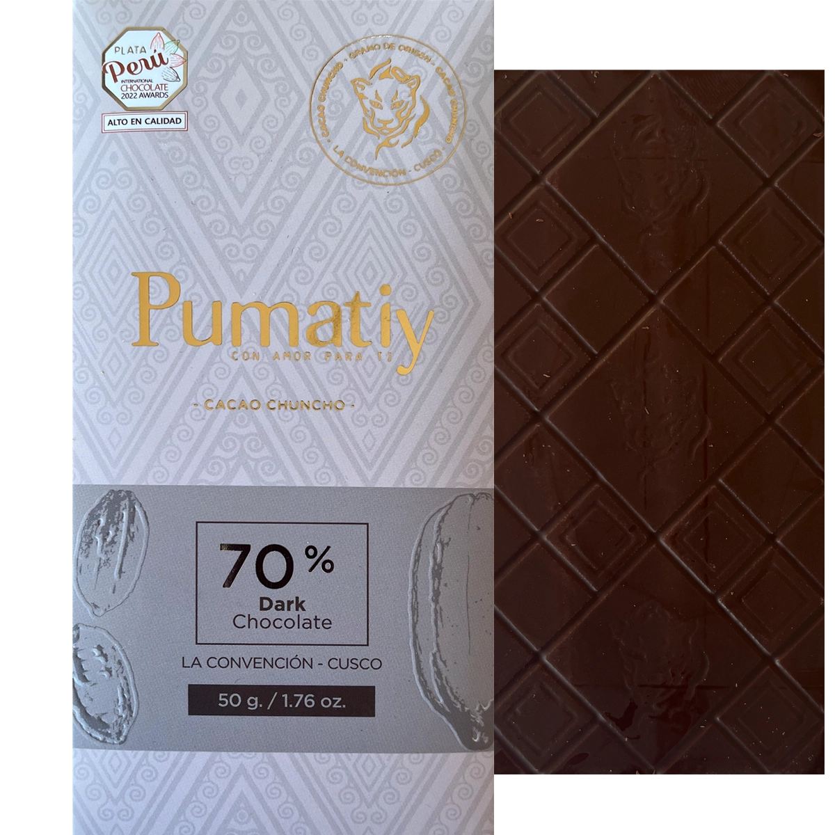 PUMATIY dunkle Schokolade 70% Kakao aus Peru Cusco Chuncho, klassische Tree-to-Bar Schokolade