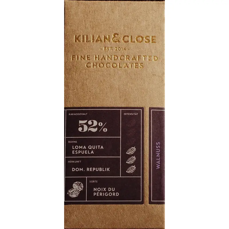 KILIAN & CLOSE | Schokolade mit Walnuss 52% | BIO Schokolade mit Walnüssen von Kilian Close Müritz