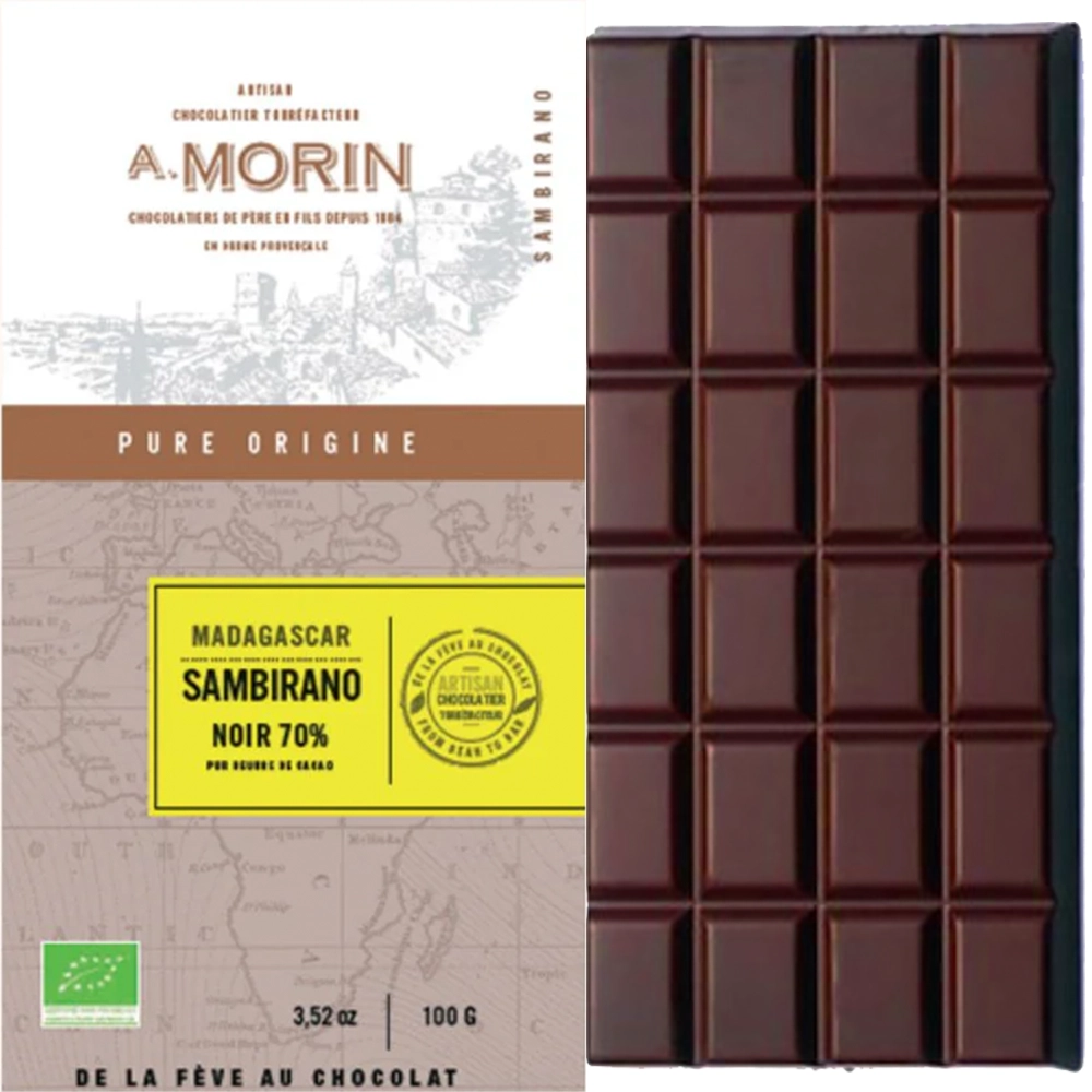 A. MORIN Sambirano 70 % – Dunkle BIO-Schokolade aus Madagascar, Single-Origin