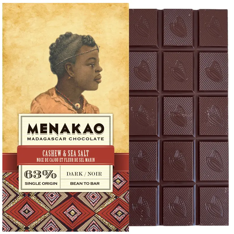 MENAKAO | Dunkle Schokolade »Cashew & Sea Salt« 63% | 75g Schokolade mit Cashew und Salz von menakao