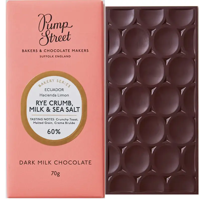 PUMP STREET BAKERY | Milchschokolade »Rye Crumb, Milk & Sea Salt« 60% | 70g MHD 04.01.2026 Pump Street Bakery Rye Crumb, Milk & Sea Salt 60 % – Milchschokolade aus England, Single-Origin aus Ecuador