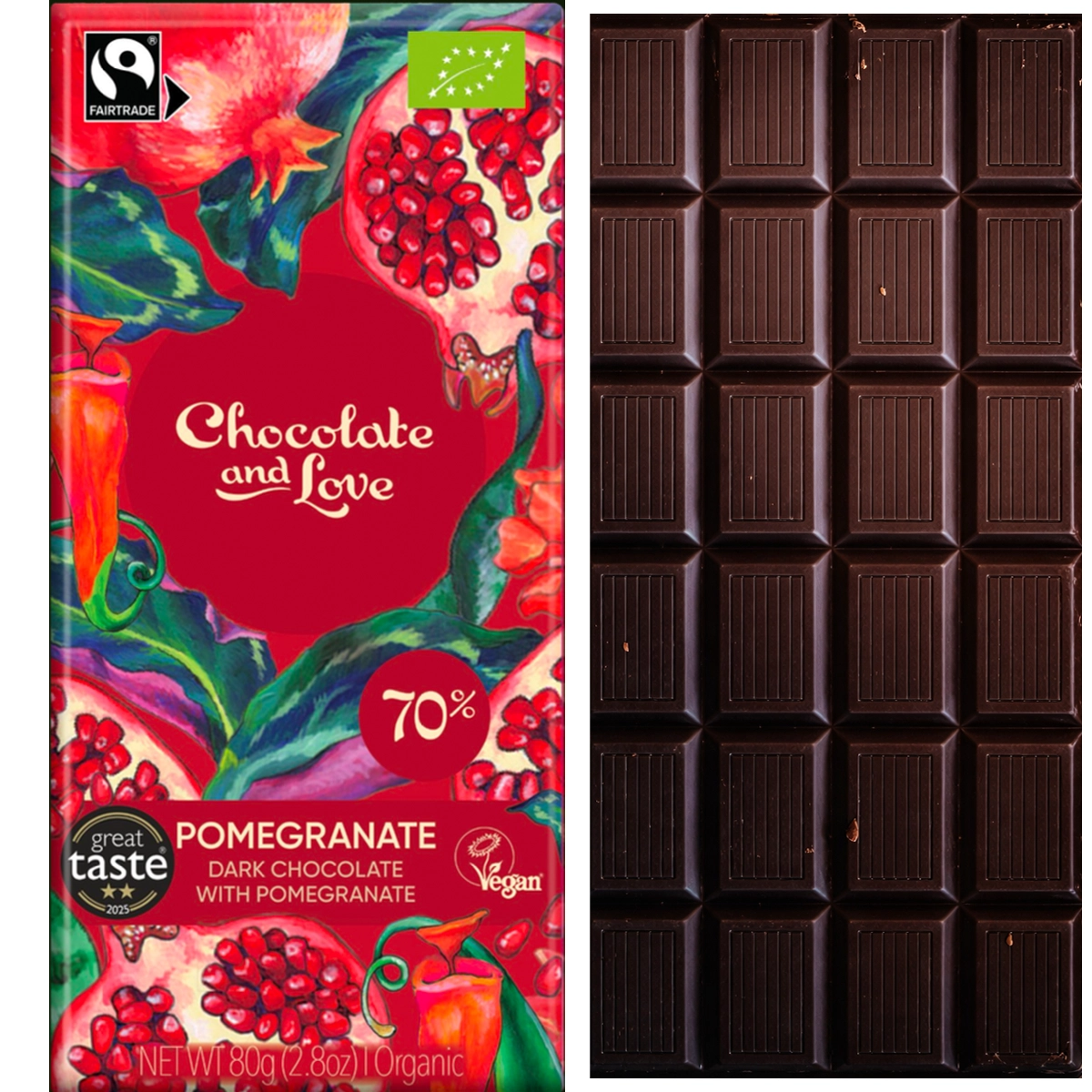 CHOCOLATE & Love Pomegranate 70% – dunkle Schokolade aus Madagaskar, Single-Origin