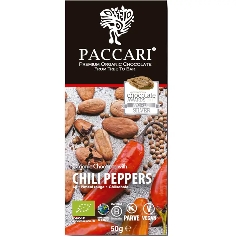PACARI | Dunkle Schokolade »Chili Peppers« Ecuador 60% | BIO | 50g Chili Pepers Dunkle Schokolade von Paccari Ecuador