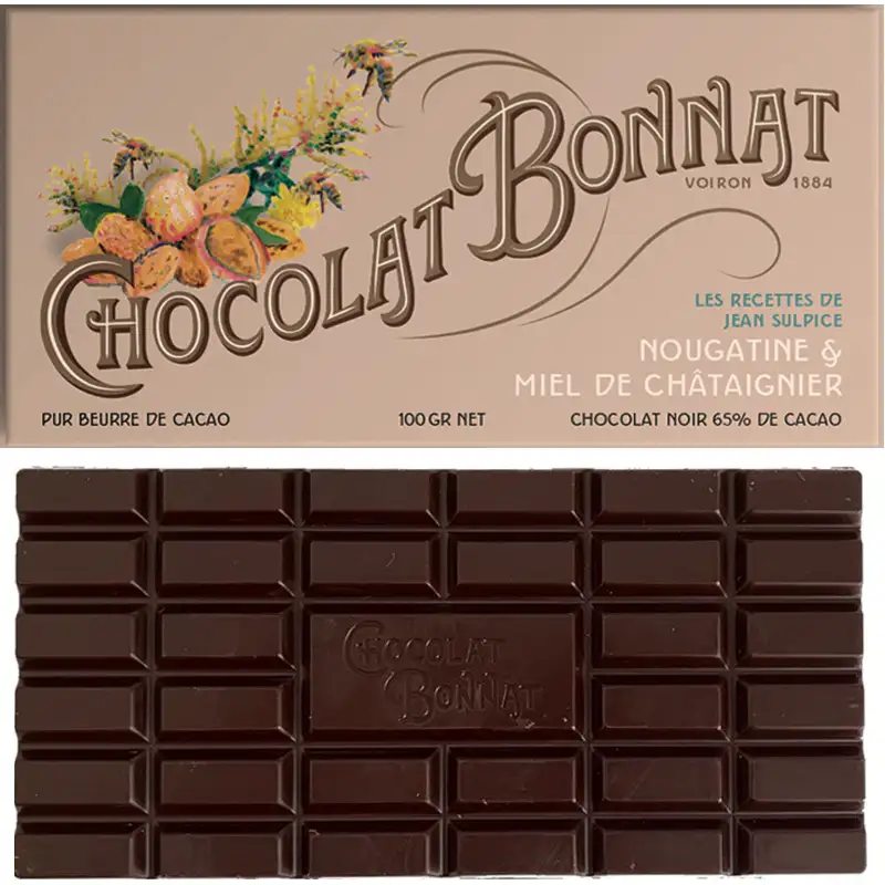 BONNAT & Jean Sulpice | Schokolade mit Haselnuss & Honig »Nougatine & Miel de Châtaignier« 65% | 100g Jean Supice limitiert Schokolade Nougatine Miel de Chataignier Honig-Haselnuss von Bonnat