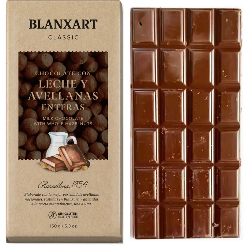 BLANXART | Milchschokolade & Haselnüsse »Leche & Avellanas« 43% | 150g Milchschokolade mit Haselnüssen von Blanxart