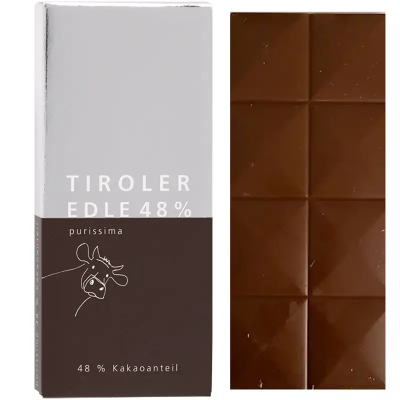 TIROLER EDLE | Milchschokolade »purissima« 48% | 50g Milchschokolade Purissima mit 48% Kakao von tiroler Edle
