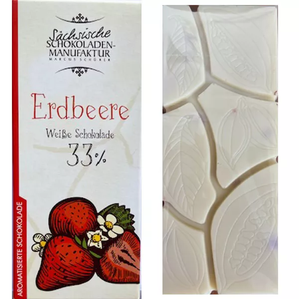 Weiße Schokolade mit Erdbeeren Sächsische Schokoladnemanufaktur Dresden