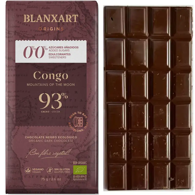 BLANXART Schokolade | 0% 0% ohne Zuckerzusatz »Congo« 93% | Low Carb Schokolade ohne Zuckerzusatz wenige Kohlenhydrate Low carb