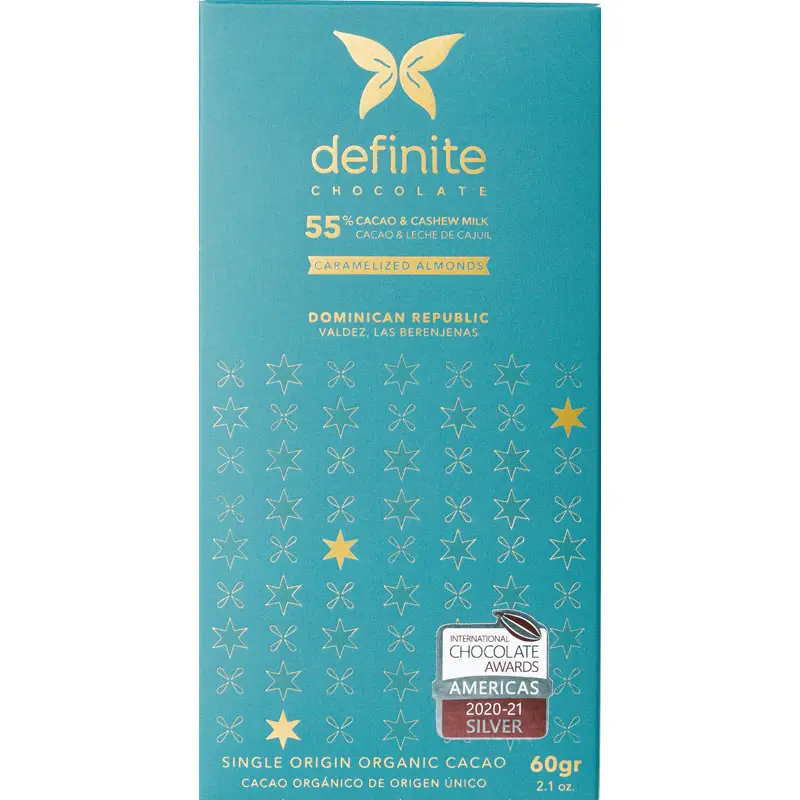 DEFINITE | Vegane Schokolade »Cashewmilch & karamellisierte Mandeln« 55% Vegane Milchschokolade mit Cashew, Hersteller: Definite