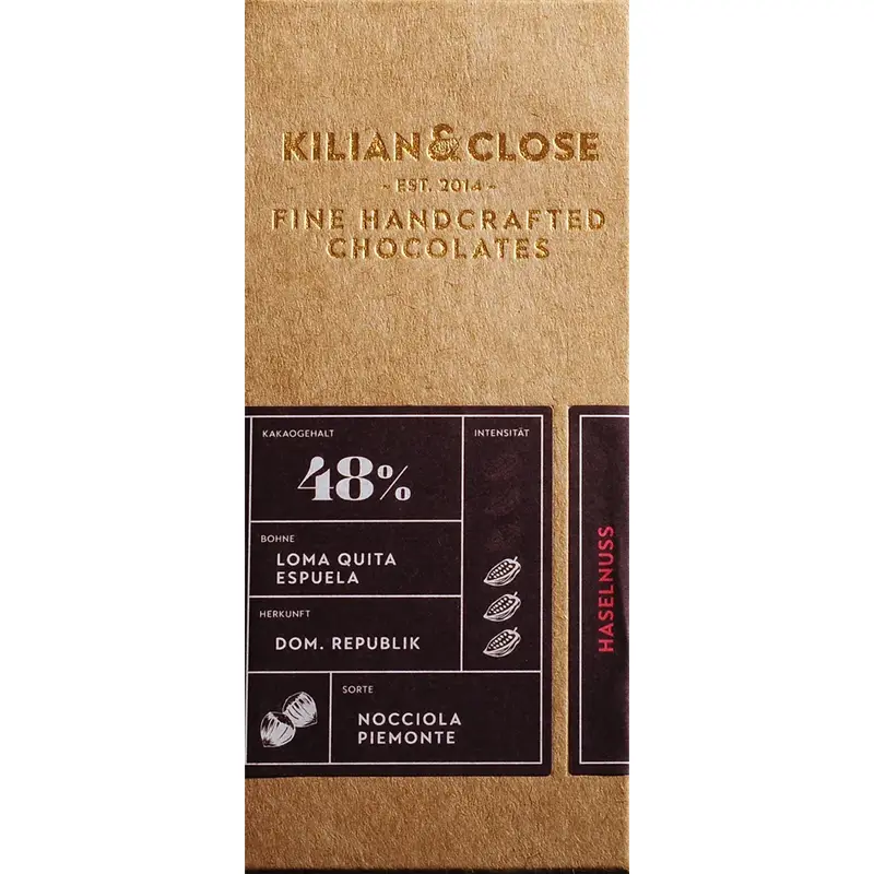 KILIAN & CLOSE | Schokolade mit Haselnüssen 48% | BIO Schokolade mit Haselnüssen von Kilian und Close