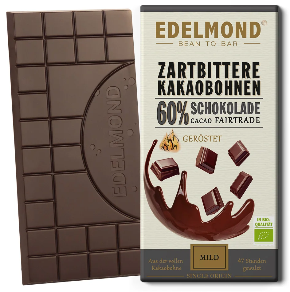 EDELMOND | Dunkle Schokolade  »Zartbittere Kakaobohnen - geröstet« 60% | BIO | 75g